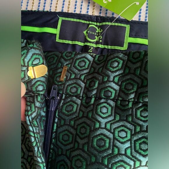 C Wonder Pants Womens Size 2 Deco Geometric Print Green Taffeta NEW - Picture 8 of 15